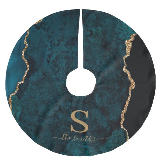 Monogram Emerald Green Agate Marmer Gold Kerstmis Kerstboom Rok (Voorkant)