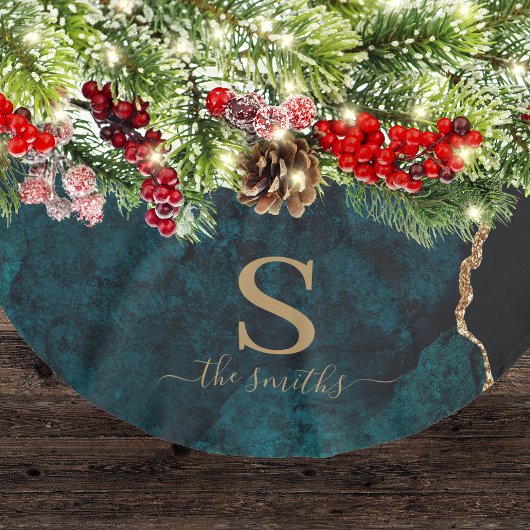 Monogram Emerald Green Agate Marmer Gold Kerstmis Kerstboom Rok