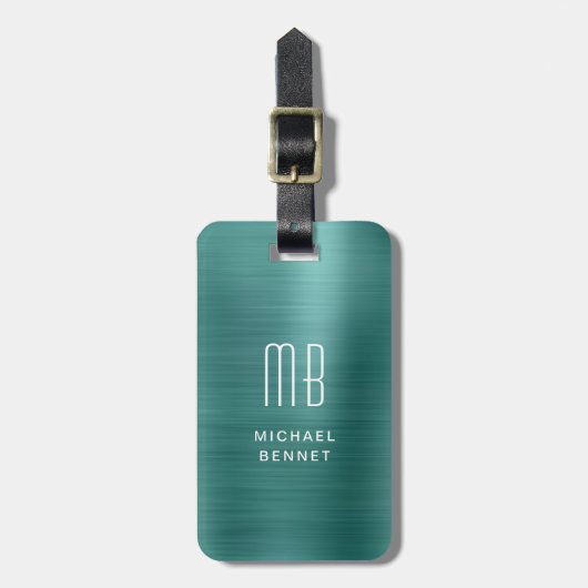 Monogram Emerald Green Borhed Metal Bagagelabel (Voorkant verticaal)