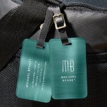 Monogram Emerald Green Borhed Metal Bagagelabel<br><div class="desc">Gepersonaliseerd Monogram Emerald Green borsthed Metal Bagagelabel.</div>