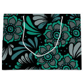 Monogram Emerald Green en Black Flower Pattern Large Cadeautasje (Voorkant)