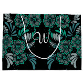 Monogram Emerald Green en Black Flower Pattern Large Cadeautasje (Achterkant)