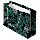 Monogram Emerald Green en Black Flower Pattern Large Cadeautasje (Voorkant Gekanteld)