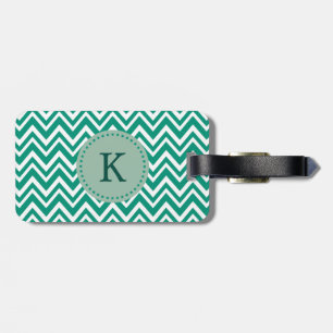 Monogram Emerald Green en White Zigzag Pattern Bagagelabel