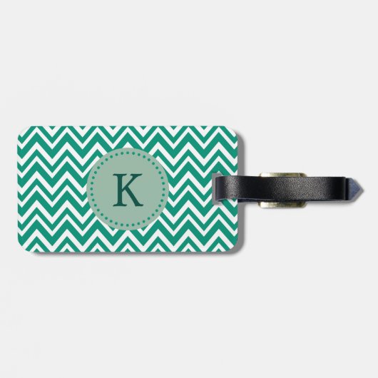 Monogram Emerald Green en White Zigzag Pattern Bagagelabel (Achterkant horizontaal)