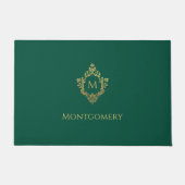 Monogram Emerald Green Faux Gold Vintage Crest Deurmat (Voorkant)