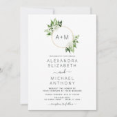 Monogram Emerald Green Greenery Wedding Invitation Kaart (Voorkant)