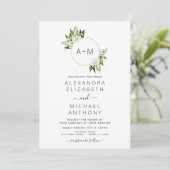 Monogram Emerald Green Greenery Wedding Invitation Kaart (Staand voorkant)