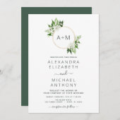 Monogram Emerald Green Greenery Wedding Invitation Kaart (Voorkant / Achterkant)