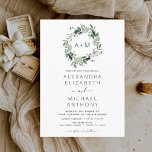 Monogram Emerald Green Greenery Wedding Invitation Kaart<br><div class="desc">Chic en Modern Monogram Emerald en Sage Green Wreath met Waterverf Wedding Autumn,  Winter,  Spring of Summer Wedding Invitations - omvat prachtige en elegante scripttypografie voor de speciale huwelijksfeestdag.</div>