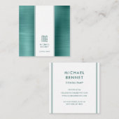 Monogram Emerald Green Metallic Folie Consultant Vierkante Visitekaartje (Voorkant / Achterkant)
