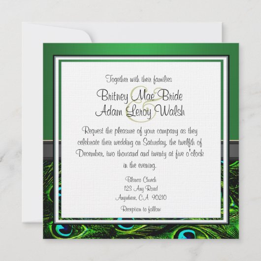 Monogram Emerald Green Peacock Wedding Invitations Kaart (Achterkant)