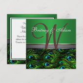 Monogram Emerald Green Peacock Wedding Invitations Kaart (Voorkant / Achterkant)