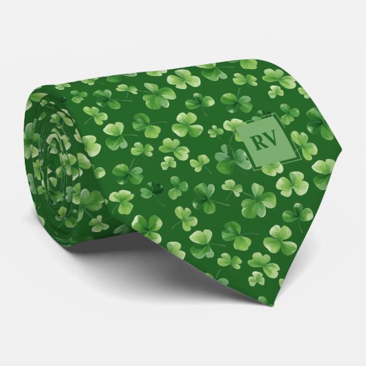 Monogram Emerald Green Shamrock patroon Stropdas (Opgerold)
