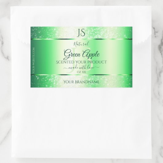 Monogram Emerald Green Soft Glitter Product Labels (Tas)
