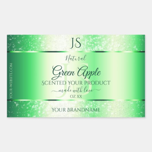 Monogram Emerald Green Soft Glitter Product Labels (Voorkant)