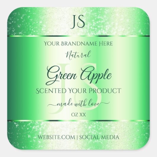 Monogram Emerald Green Soft Glitter Product Labels (Voorkant)