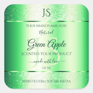 Monogram Emerald Green Soft Glitter Product Labels