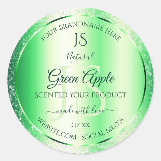 Monogram Emerald Green Soft Glitter Product Labels (Voorkant)
