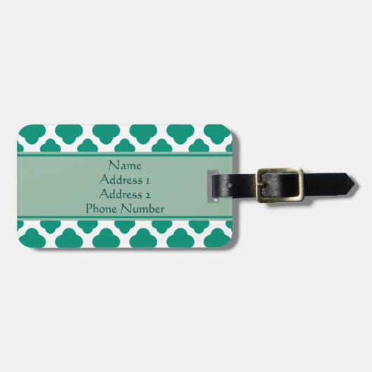 Monogram Emerald Green & White Quatrefoil Patroon Bagagelabel (Voorkant horizontaal)