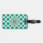 Monogram Emerald Green & White Quatrefoil Patroon Bagagelabel (Achterkant horizontaal)