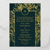 Monogram  Emerald Green Wreath Wedding Folie Uitnodiging (Voorkant)