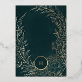 Monogram  Emerald Green Wreath Wedding Folie Uitnodiging (Achterkant)