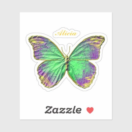 Monogram Emerald Paars Gold Butterfly Sticker (Vel)