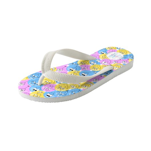 Monogram - Emoji Design Grappige pastelgezichten Kinder Teenslippers (Schuin)