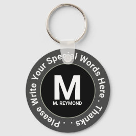 monogram en aangepaste tekst op mooie bv-promo sleutelhanger