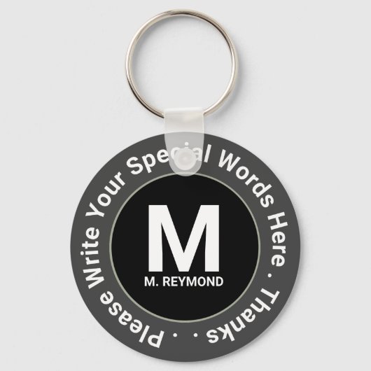 monogram en aangepaste tekst op mooie bv-promo sleutelhanger (Voorkant)