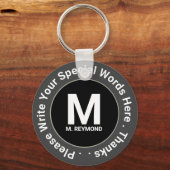 monogram en aangepaste tekst op mooie bv-promo sleutelhanger (Voorkant)