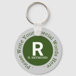 monogram en aangepaste tekst op mooie groene promo sleutelhanger