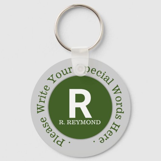 monogram en aangepaste tekst op mooie groene promo sleutelhanger (Voorkant)