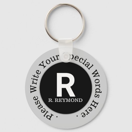 monogram en aangepaste tekst op nice promo zwart sleutelhanger (Voorkant)