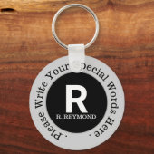 monogram en aangepaste tekst op nice promo zwart sleutelhanger (Voorkant)