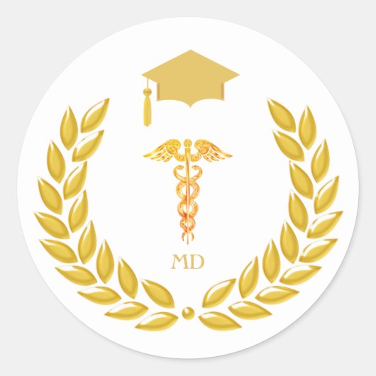 Monogram en Afstuderen voor Golden Medical Doctor Ronde Sticker (Voorkant)
