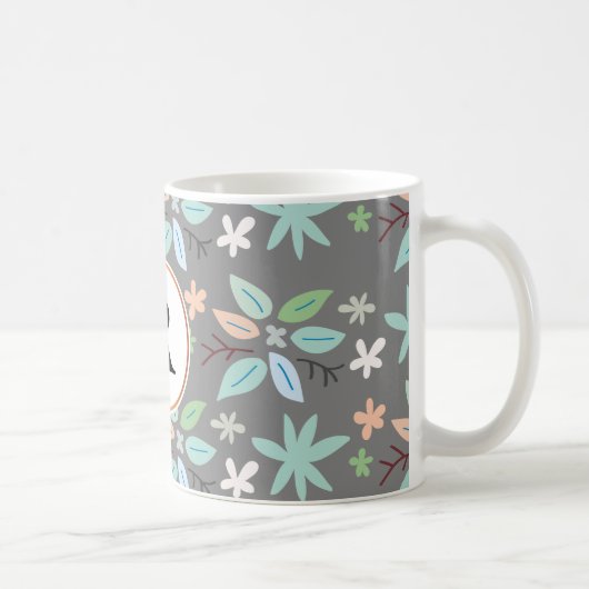 monogram en bladeren koffiemok (Rechts)