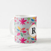 monogram en bladeren koffiemok (Voorkant links)