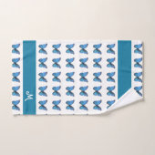 Monogram en Blauwe Vlinderpatroon op Wit Bad Handdoek (Handdoek)
