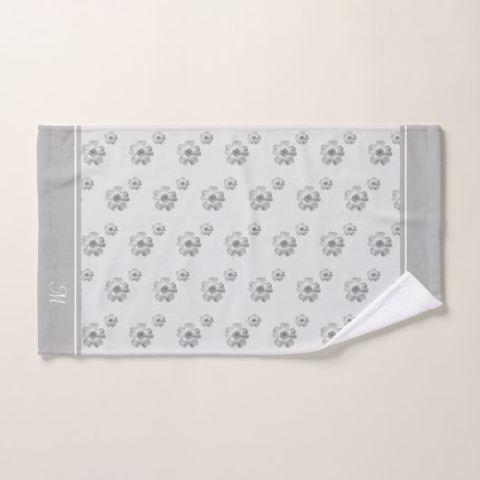 Monogram en bloemen op Silver Grey Bad Handdoek (Handdoek)