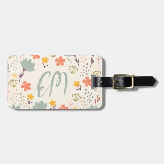 Monogram en Citaat Boho Flowers Bagagelabel (Voorkant horizontaal)
