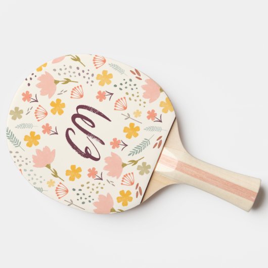 Monogram en Citaat Boho Flowers Ping Pong Paddle Tafeltennisbatje (Zijkant)