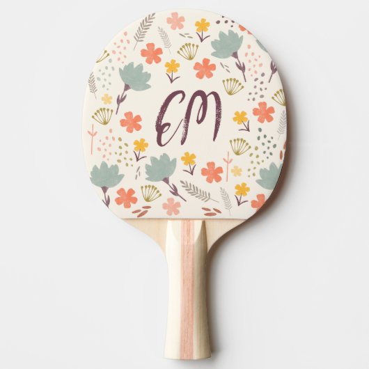Monogram en Citaat Boho Flowers Tafeltennisbatje (Voorkant)