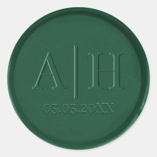 Monogram en Datum: Forest Green Wax Seal Sticker