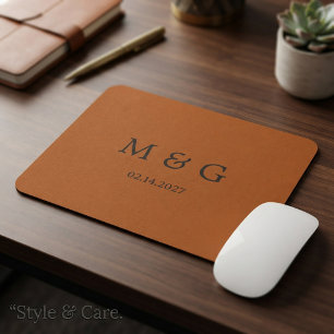 Monogram en datum luxe koperen lederen textuur muismat