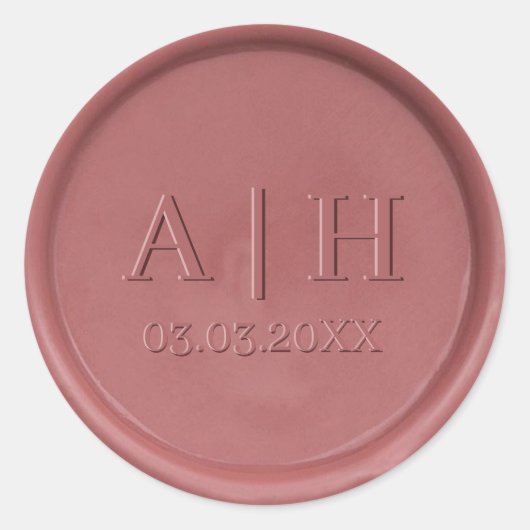 Monogram en datum  Roos Wax Seal Sticker (Voorkant)