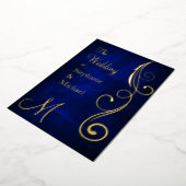 Monogram en draai op Blue Wedding Gold Folie Uitnodiging (Gedraaid)