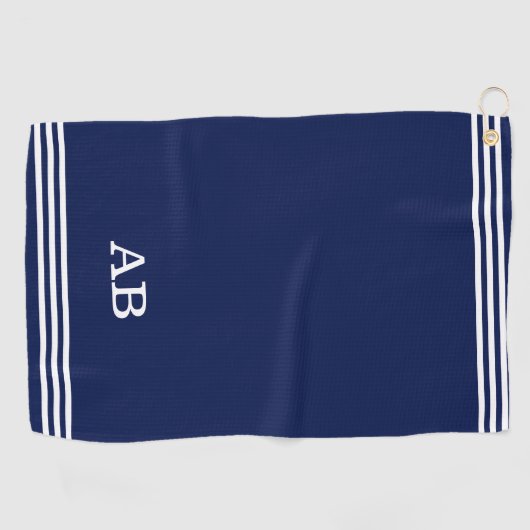 Monogram en drie strips op Navy Blue Golf Towel Golfhanddoek (Horizontaal)