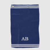 Monogram en drie strips op Navy Blue Golf Towel Golfhanddoek (Voorkant)